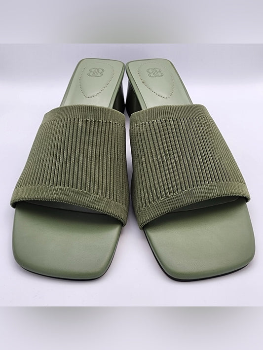 Sage Green Knit Block Heel Slides | Women's 8.5