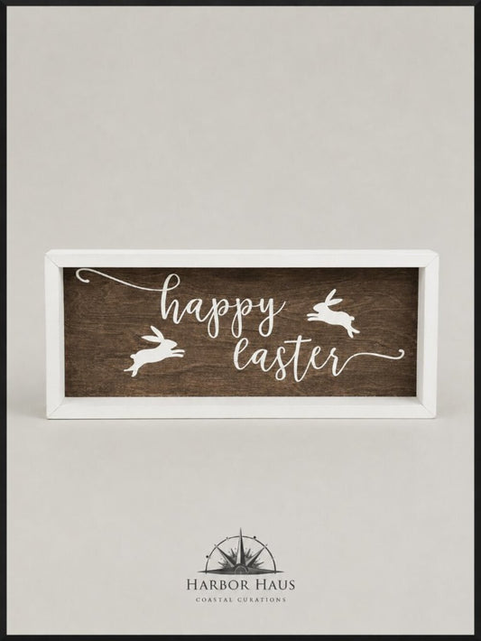 🐰 Easter Decor - “Happy Easter” Rustic/Farmhouse White/Taupe Wood Sign