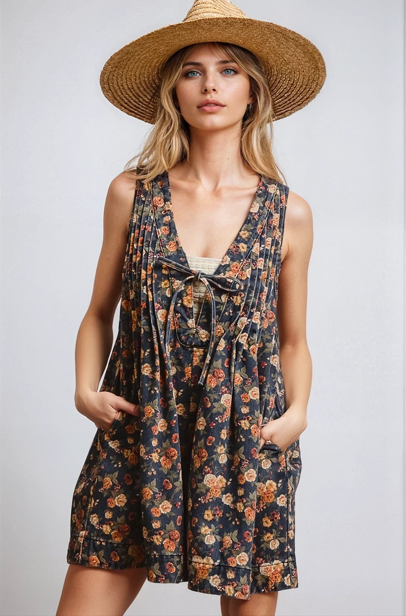 Vintage Moody Bloom Denim Romper