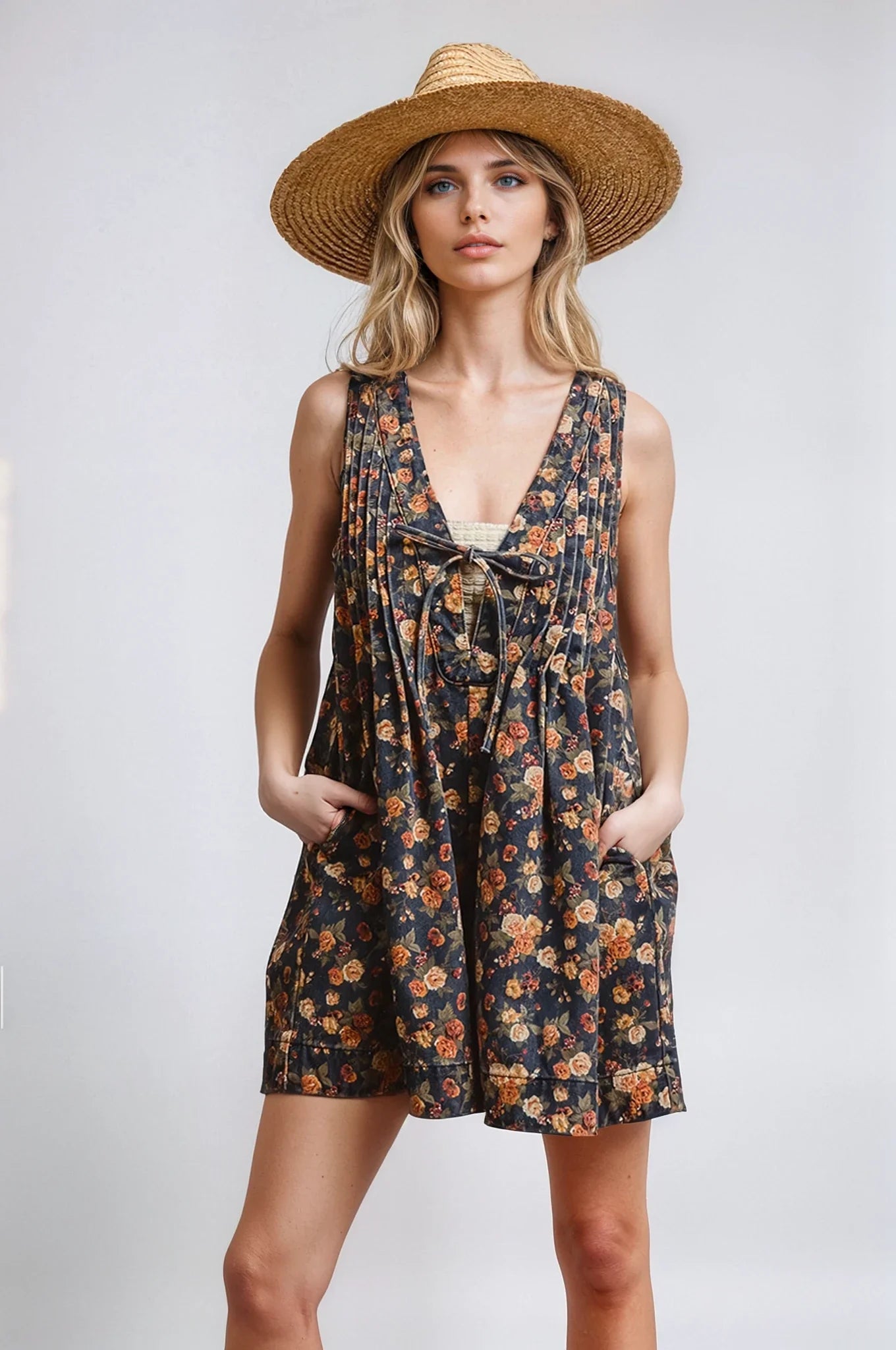 Vintage Moody Bloom Denim Romper