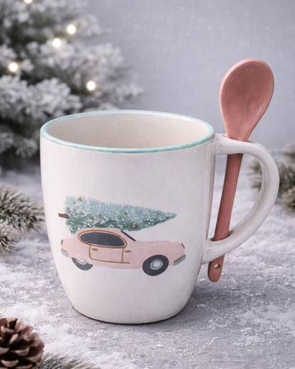 Holiday Classic Car Mug w/ Spoon
