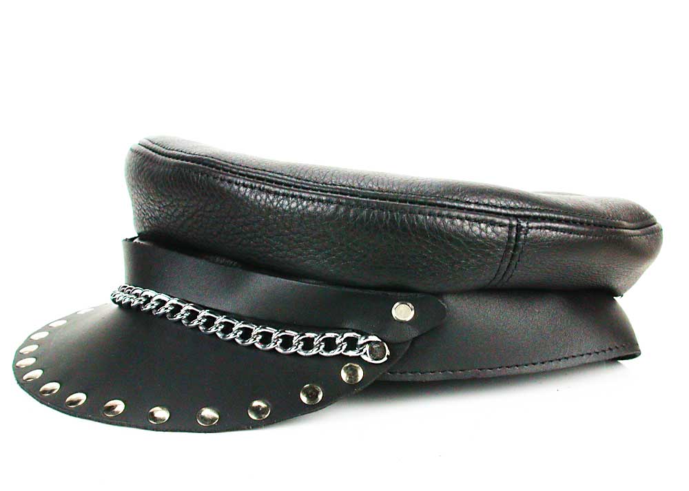 Black Soft Studded Flat Biker Cap