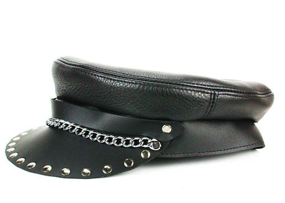 Black Soft Studded Flat Biker Cap