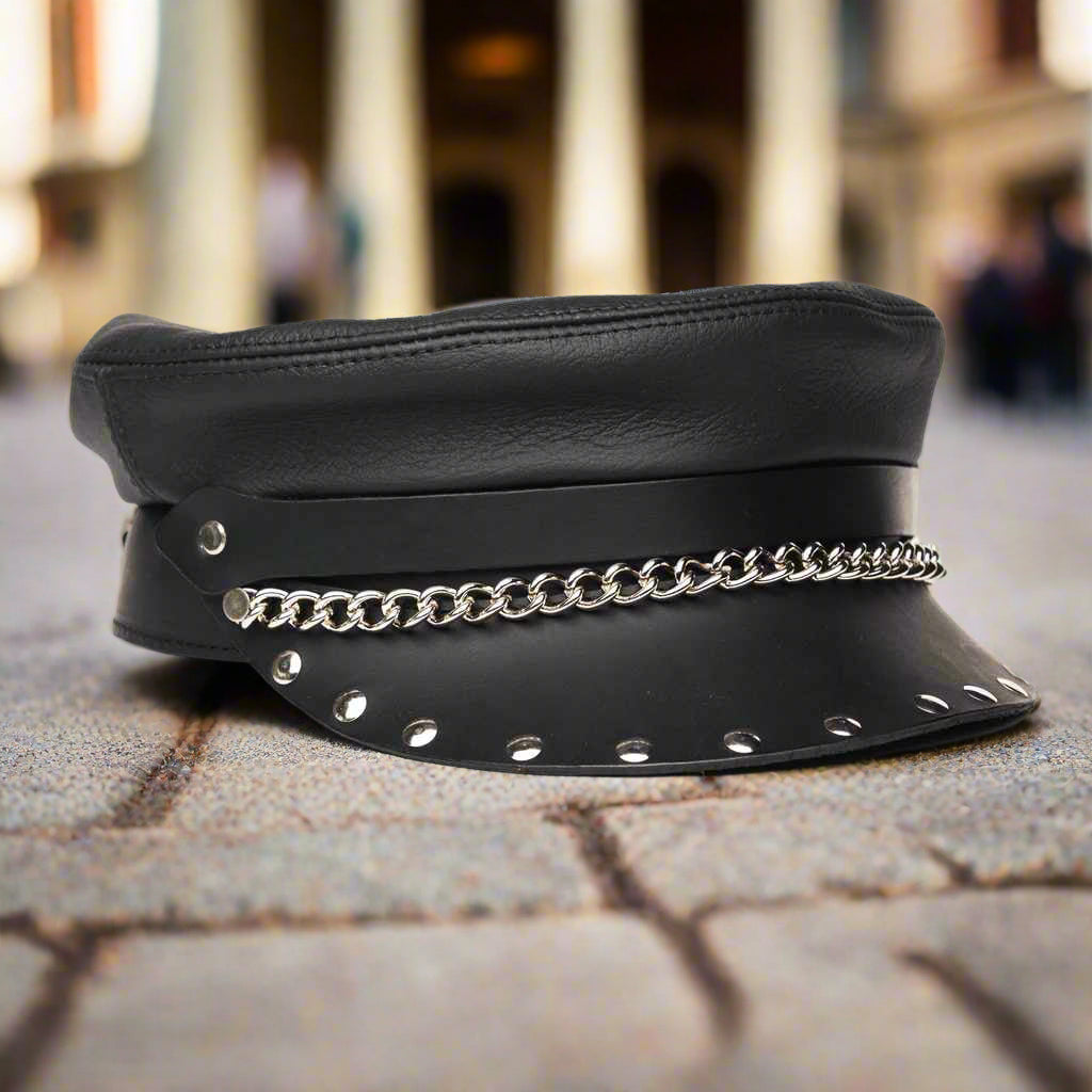 Black Soft Studded Flat Biker Cap