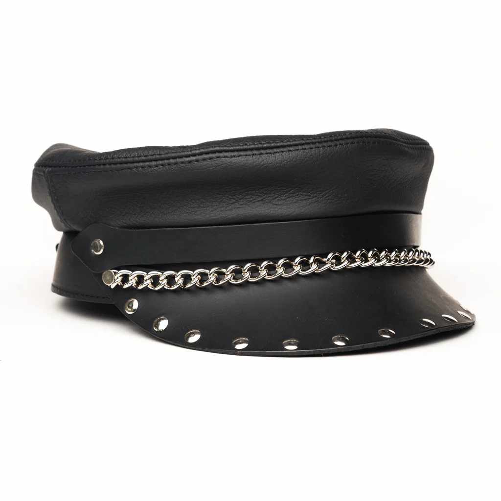 Black Soft Studded Flat Biker Cap
