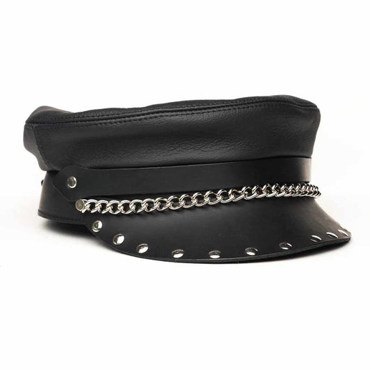 Black Soft Studded Flat Biker Cap