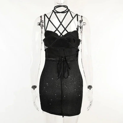 Sexy 90s Cowl-Neck Rave Dress - Glitter Y2K Clubwear | Femstylo
