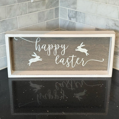 🐰 Easter Decor - “Happy Easter” Rustic/Farmhouse White/Taupe Wood Sign