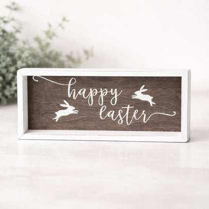 🐰 Easter Decor - “Happy Easter” Rustic/Farmhouse White/Taupe Wood Sign
