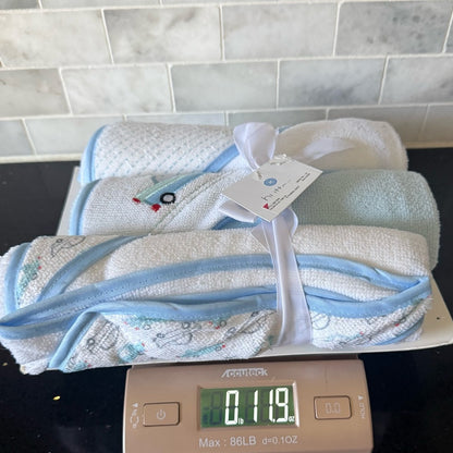 🚙 3-Pack Hooded Soft Plush Baby Towel Set, Blue/White Cars- NWOT