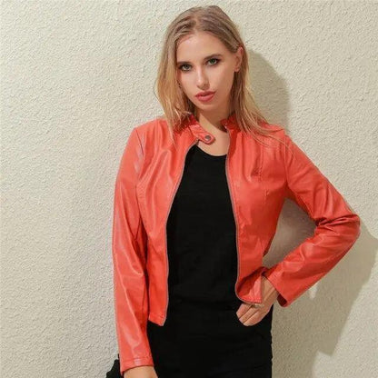 Vintage Style Autumn Ladies PU Leather Jacket For Women Slim Casual Soft Moto Biker Faux Leather Jacket For Female Coat Quality Basic Streetwear